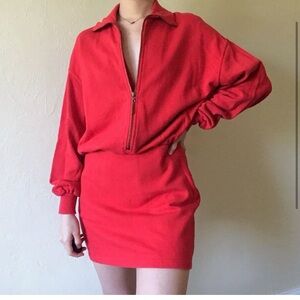 Vintage 90s DKNY Red Pullover Zip Dress